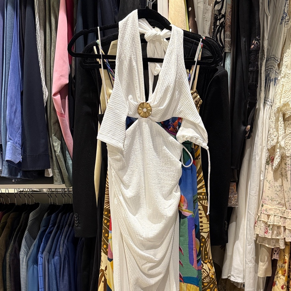 Zara White Maxi Dress with Cut-Out Design